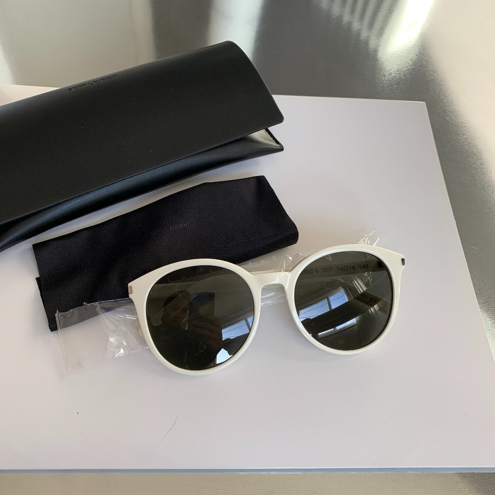 Saint Laurent unisex round white frame sunglasses - Picture 1 of 7
